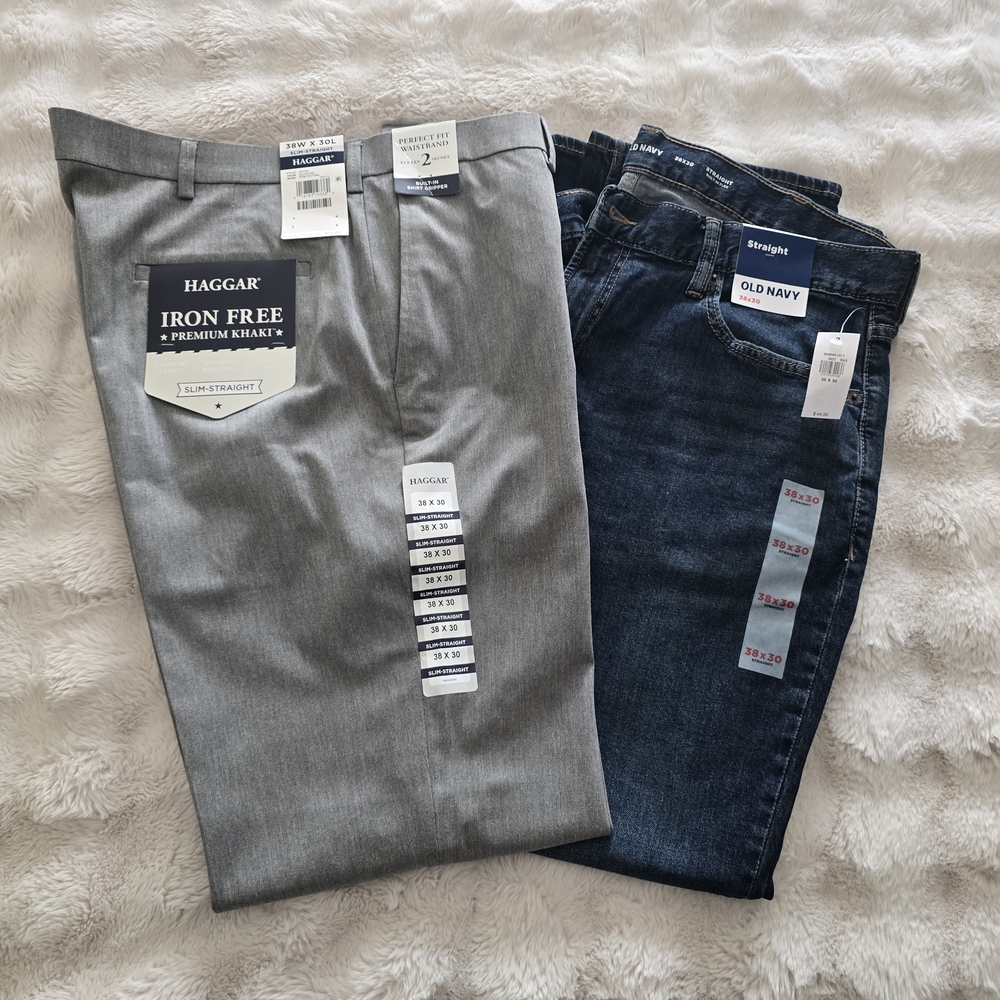Haggar Iron Free Slim Straight Gray Pants and Old Navy Jeans Bundle